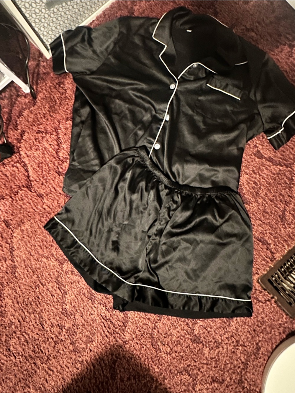 Black Pajama Set with White Piping
